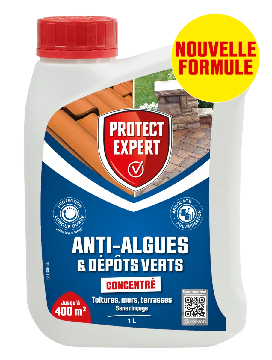 Anti-Algues Dépôts Verts - Concentré - Toitures Murs Terrasses - 1L