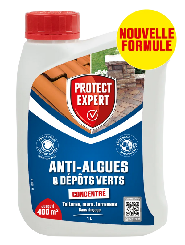 Anti-Algues Dépôts Verts - Concentré - Toitures Murs Terrasses - 1L